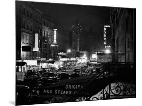 1940s Night Street Scene West 52nd Street Lights from Numerous Clubs and Nightclubs New York-null-Mounted Photographic Print