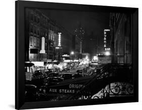 1940s Night Street Scene West 52nd Street Lights from Numerous Clubs and Nightclubs New York-null-Framed Photographic Print