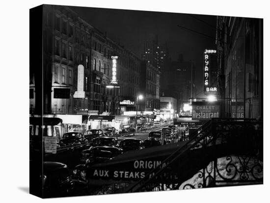 1940s Night Street Scene West 52nd Street Lights from Numerous Clubs and Nightclubs New York-null-Stretched Canvas