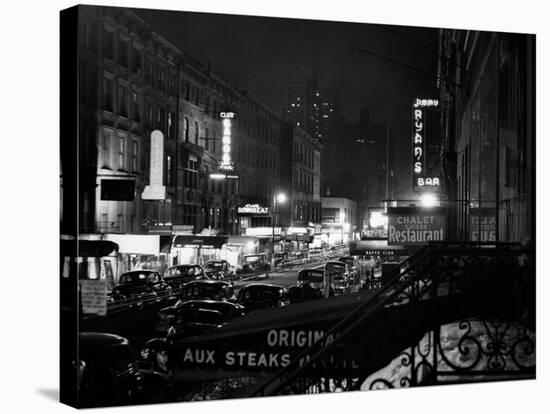 1940s Night Street Scene West 52nd Street Lights from Numerous Clubs and Nightclubs New York-null-Stretched Canvas