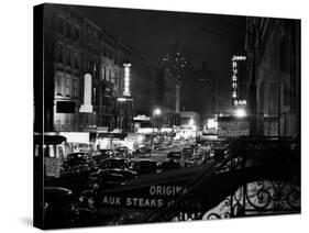 1940s Night Street Scene West 52nd Street Lights from Numerous Clubs and Nightclubs New York-null-Stretched Canvas