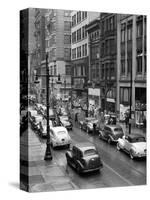 1940s Rainy Day on Chestnut Street Philadelphia,, PA Cars Pedestrians Storefronts-null-Stretched Canvas