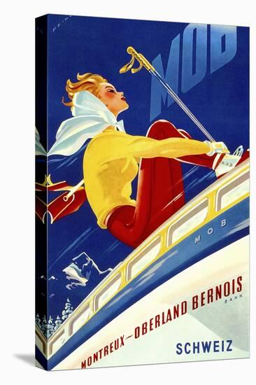 1940s Swiss Rail Ski Travel poster-Vintage Lavoie-Stretched Canvas