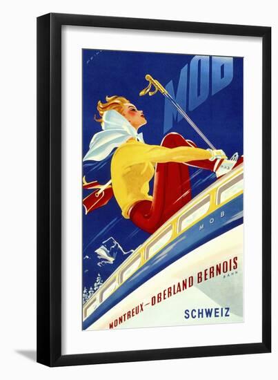 1940s Swiss Rail Ski Travel poster-Vintage Lavoie-Framed Giclee Print