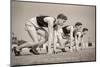 1940s THREE RUNNERS AT STARTING LINE OF FOOT RACE TRACK AND FIELD-H. Armstrong Roberts-Mounted Photographic Print