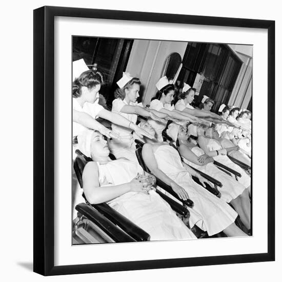 1940S Women Learning Facials and Beauty Techniques at a Beauty School-Nina Leen-Framed Photographic Print