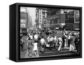 1940s WWII Wartime Pedestrians Traffic Two Sailors Recruiting Station Times Square-null-Framed Stretched Canvas