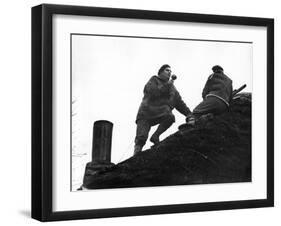 1944: Chester Wilmot, BBC War Correspondent with the Infantry Assault, Netherlands-George Silk-Framed Photographic Print