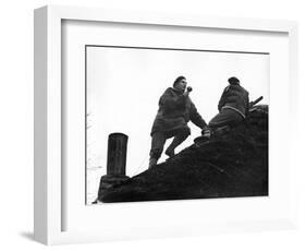 1944: Chester Wilmot, BBC War Correspondent with the Infantry Assault, Netherlands-George Silk-Framed Photographic Print