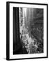 1945 Aerial View of VE Day Celebration on Wall Street NYC with Flags and Confetti Flying-null-Framed Premium Photographic Print