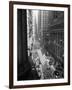 1945 Aerial View of VE Day Celebration on Wall Street NYC with Flags and Confetti Flying-null-Framed Photographic Print