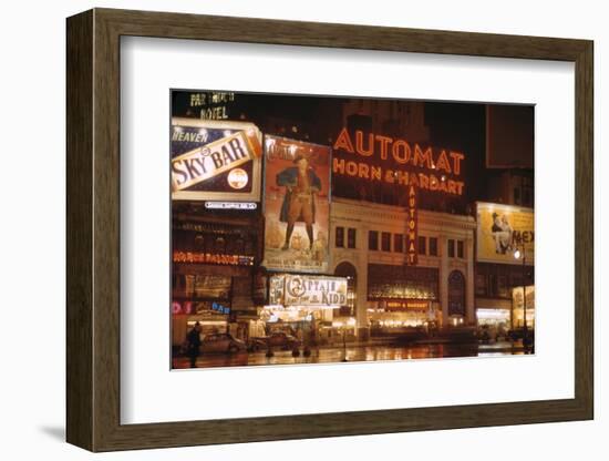 1945: Broadway and 42nd Street at Night in Front of Automat Horn and Hardart, New York, NY-Andreas Feininger-Framed Photographic Print