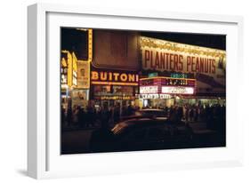 1945: Embassy Theater Showing Newsreel Format Films at Night, Times Square, New York, NY-Andreas Feininger-Framed Photographic Print