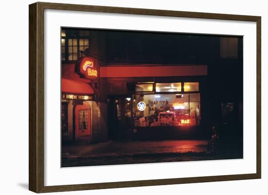 1945: Harry's Bar' Lit Up at Night, 52nd Street, Midtown Area, New York, Ny-Andreas Feininger-Framed Photographic Print