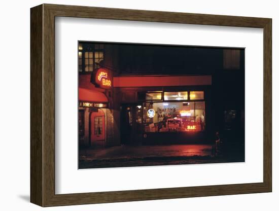 1945: Harry's Bar' Lit Up at Night, 52nd Street, Midtown Area, New York, Ny-Andreas Feininger-Framed Photographic Print