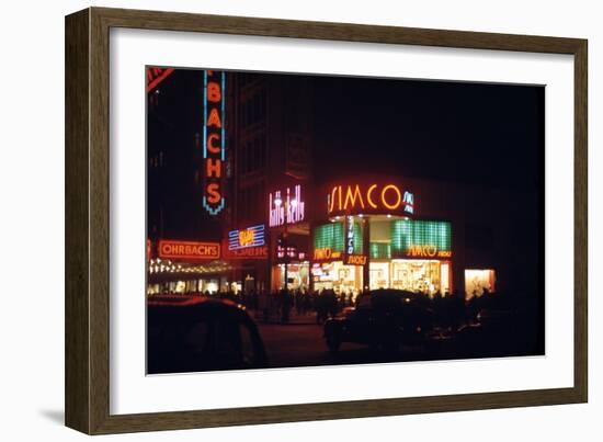 1945: Signs for the Orbach Department Store and Simko Shoe Store in the Union Square, New York, Ny-Andreas Feininger-Framed Photographic Print