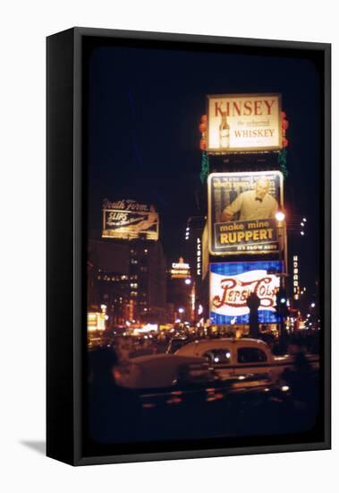 1945: Times Square at Night with Traffic and Lit Billboards, New York, Ny-Andreas Feininger-Framed Stretched Canvas