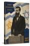 1947 Poster Showing Theodor Herzl with the Flags of Israel and the Zionist Congress-null-Stretched Canvas