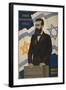 1947 Poster Showing Theodor Herzl with the Flags of Israel and the Zionist Congress-null-Framed Art Print