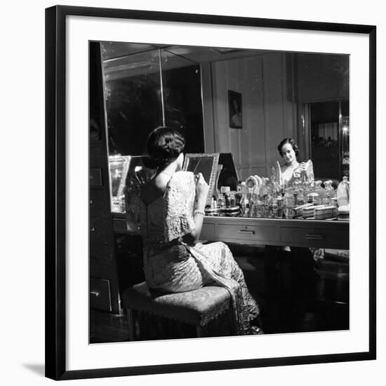 1949: Consuelo Madrigal Putting Make Up on for a Party-Jack Birns-Framed Photographic Print