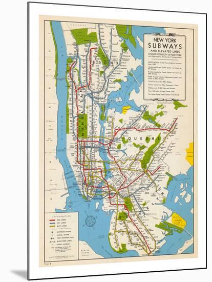 1949, New York Subway Map, New York, United States-null-Mounted Print