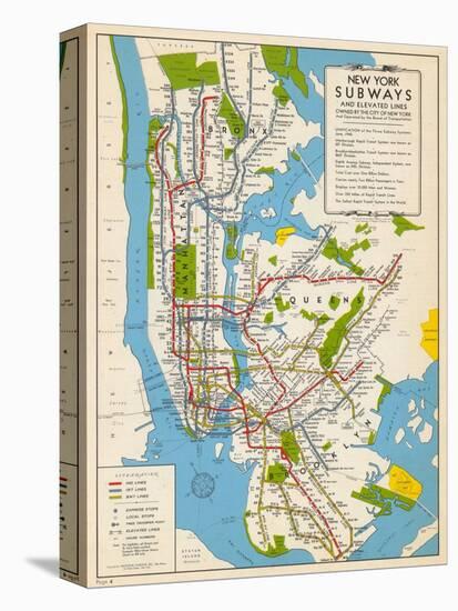 1949, New York Subway Map, New York, United States-null-Stretched Canvas