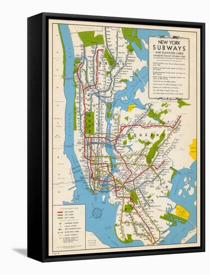 1949, New York Subway Map, New York, United States-null-Framed Stretched Canvas