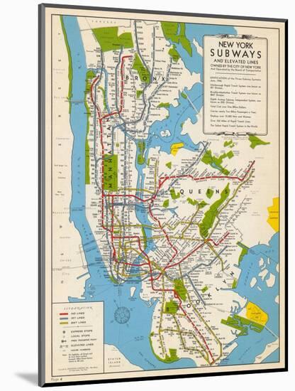 1949, New York Subway Map, New York, United States-null-Mounted Giclee Print