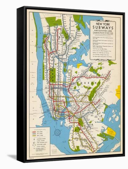 1949, New York Subway Map, New York, United States-null-Framed Stretched Canvas