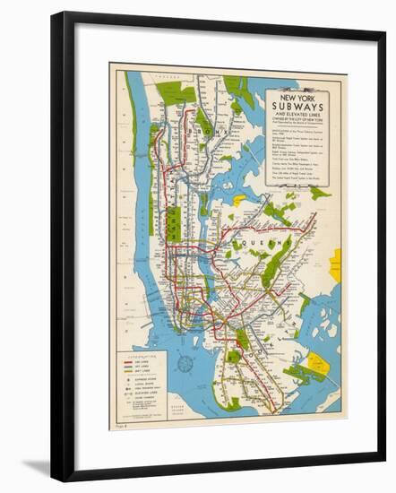 1949, New York Subway Map, New York, United States-null-Framed Giclee Print