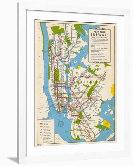 1949, New York Subway Map, New York, United States-null-Framed Giclee Print