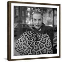 1949: Woman in Fur Fashion in New York City-Gordon Parks-Framed Premium Photographic Print