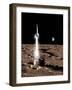 1950's View of a Stream-Lined Finned Spaceship Beginning its Landing Phase-null-Framed Photographic Print