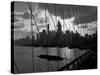 1950s-1960s Downtown Manhattan Skyline from Brooklyn Bridge Barge in East River NYC-null-Stretched Canvas