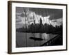 1950s-1960s Downtown Manhattan Skyline from Brooklyn Bridge Barge in East River NYC-null-Framed Photographic Print