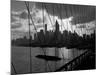 1950s-1960s Downtown Manhattan Skyline from Brooklyn Bridge Barge in East River NYC-null-Mounted Photographic Print