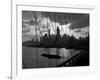 1950s-1960s Downtown Manhattan Skyline from Brooklyn Bridge Barge in East River NYC-null-Framed Photographic Print