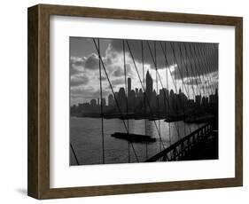 1950s-1960s Downtown Manhattan Skyline from Brooklyn Bridge Barge in East River NYC-null-Framed Photographic Print