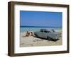 1950s American Car on the Beach, Goanabo, Cuba, Caribbean Sea, Central America-Bruno Morandi-Framed Photographic Print