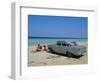 1950s American Car on the Beach, Goanabo, Cuba, Caribbean Sea, Central America-Bruno Morandi-Framed Photographic Print