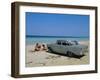 1950s American Car on the Beach, Goanabo, Cuba, Caribbean Sea, Central America-Bruno Morandi-Framed Photographic Print