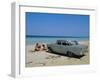 1950s American Car on the Beach, Goanabo, Cuba, Caribbean Sea, Central America-Bruno Morandi-Framed Photographic Print