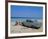 1950s American Car on the Beach, Goanabo, Cuba, Caribbean Sea, Central America-Bruno Morandi-Framed Photographic Print