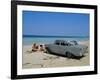 1950s American Car on the Beach, Goanabo, Cuba, Caribbean Sea, Central America-Bruno Morandi-Framed Photographic Print