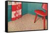 1950s Corner Interior with Red Chair and Curtains-null-Framed Stretched Canvas