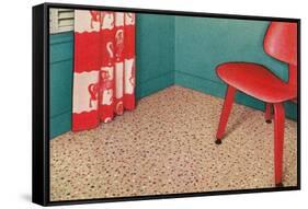 1950s Corner Interior with Red Chair and Curtains-null-Framed Stretched Canvas