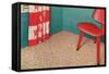 1950s Corner Interior with Red Chair and Curtains-null-Framed Stretched Canvas