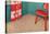 1950s Corner Interior with Red Chair and Curtains-null-Stretched Canvas