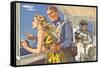 1950s Couple in Cockpit of Cruise Ship-null-Framed Stretched Canvas