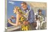 1950s Couple in Cockpit of Cruise Ship-null-Mounted Art Print